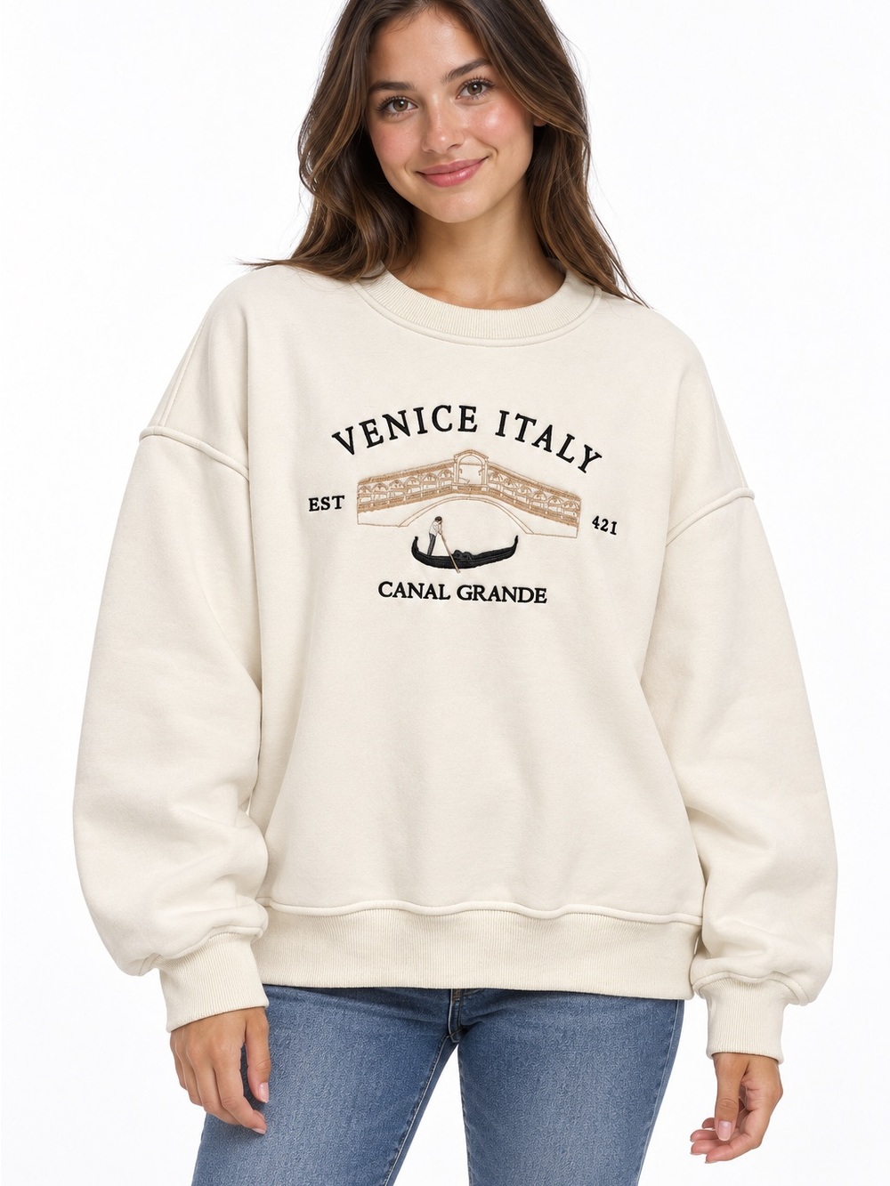 Altar’d State Venice Italy Embroidered Oversized Sweatshirt Small Cozycore